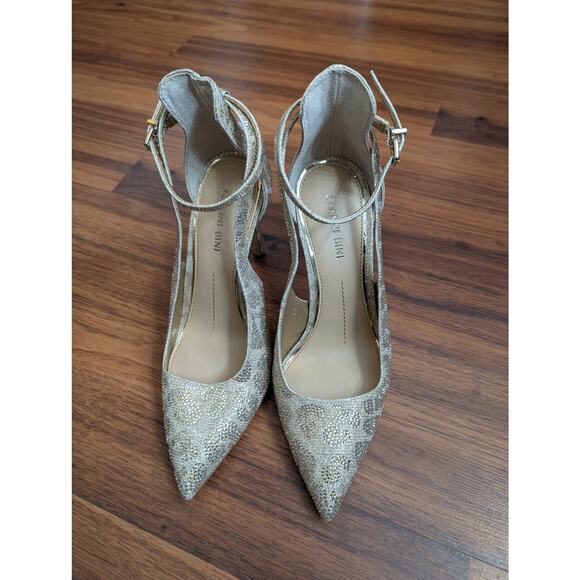 Gianni Bini Leopard Glitter Gold Pointed Toe Heels- Size 7M - Strappy Pumps - Picture 3 of 7
